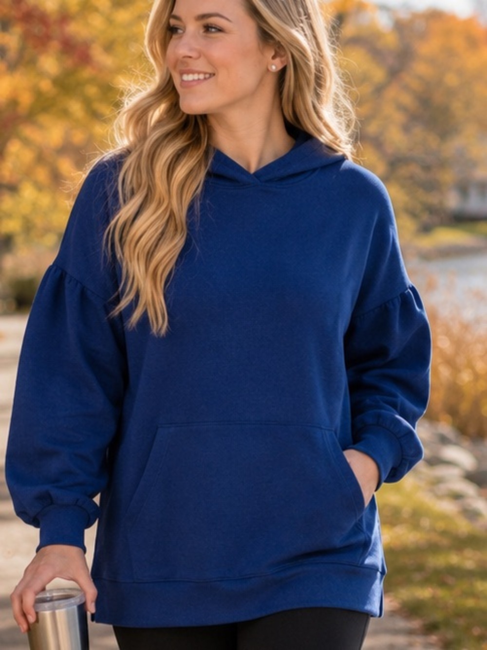 Agnes & Dora Puff Sleeve Fleece Pullover Hoodie Blue Berry NWT XS